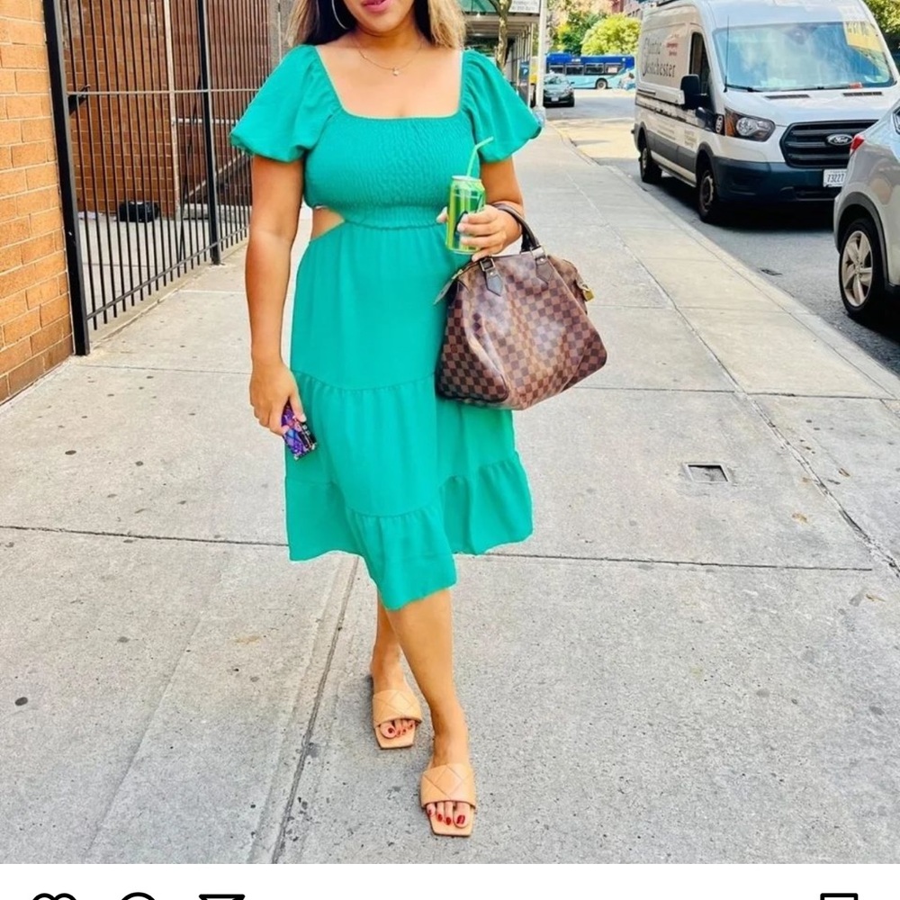 Green cut out midi dress